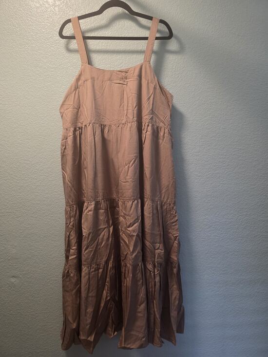 The Drop Dresses & Skirts - The Drop Women's Britt Tiered Maxi Dress Mushroom Brown 100% Tencel XXL NWT